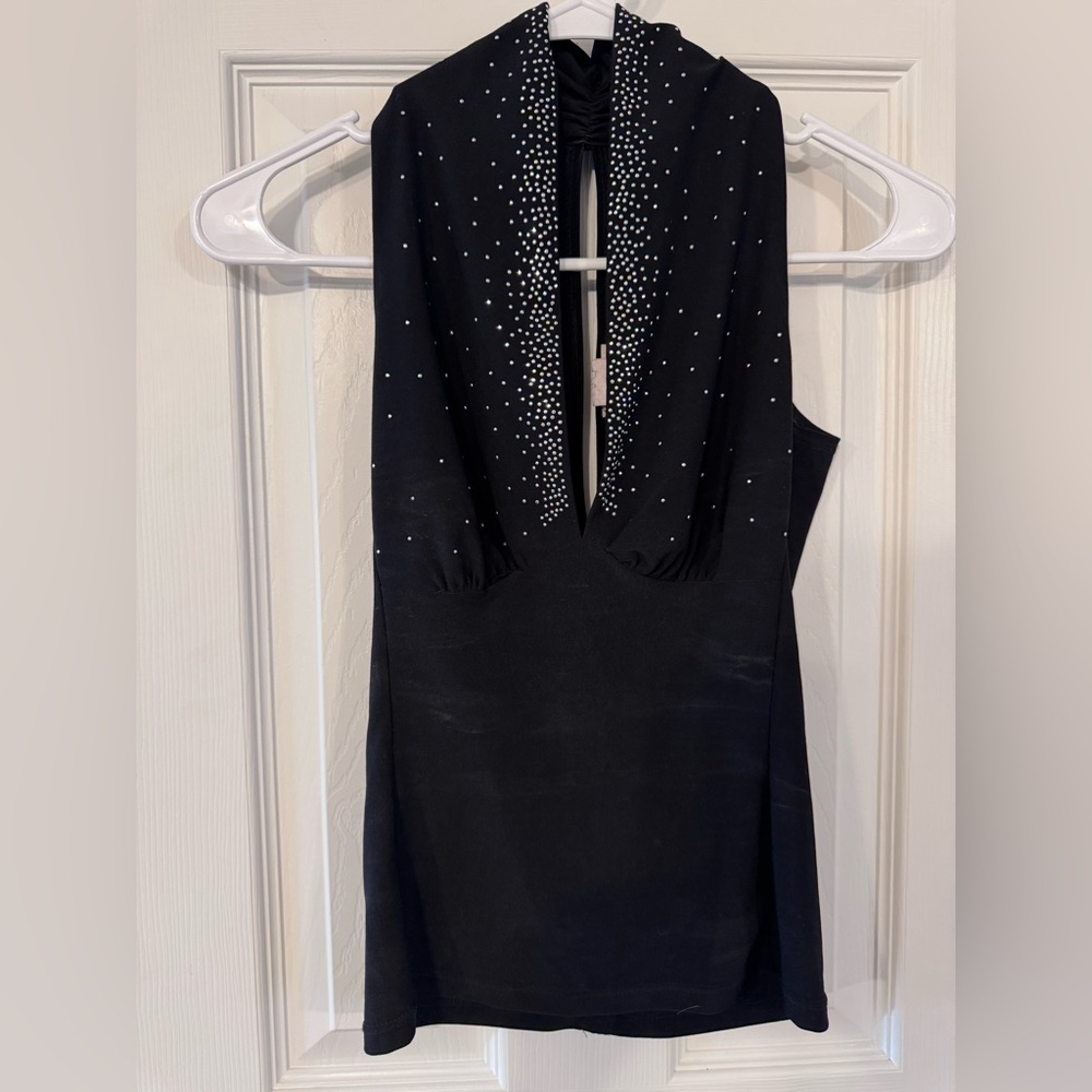 Black Backless Embellished Tank Top